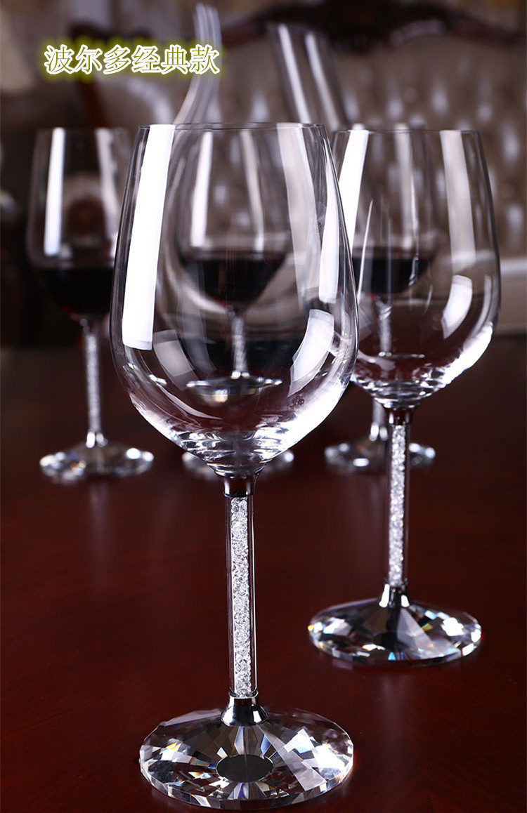 供應 無鉛水晶帶鉆紅酒杯高腳杯刻字定制LOGO香檳杯醒酒器禮盒5件套裝
